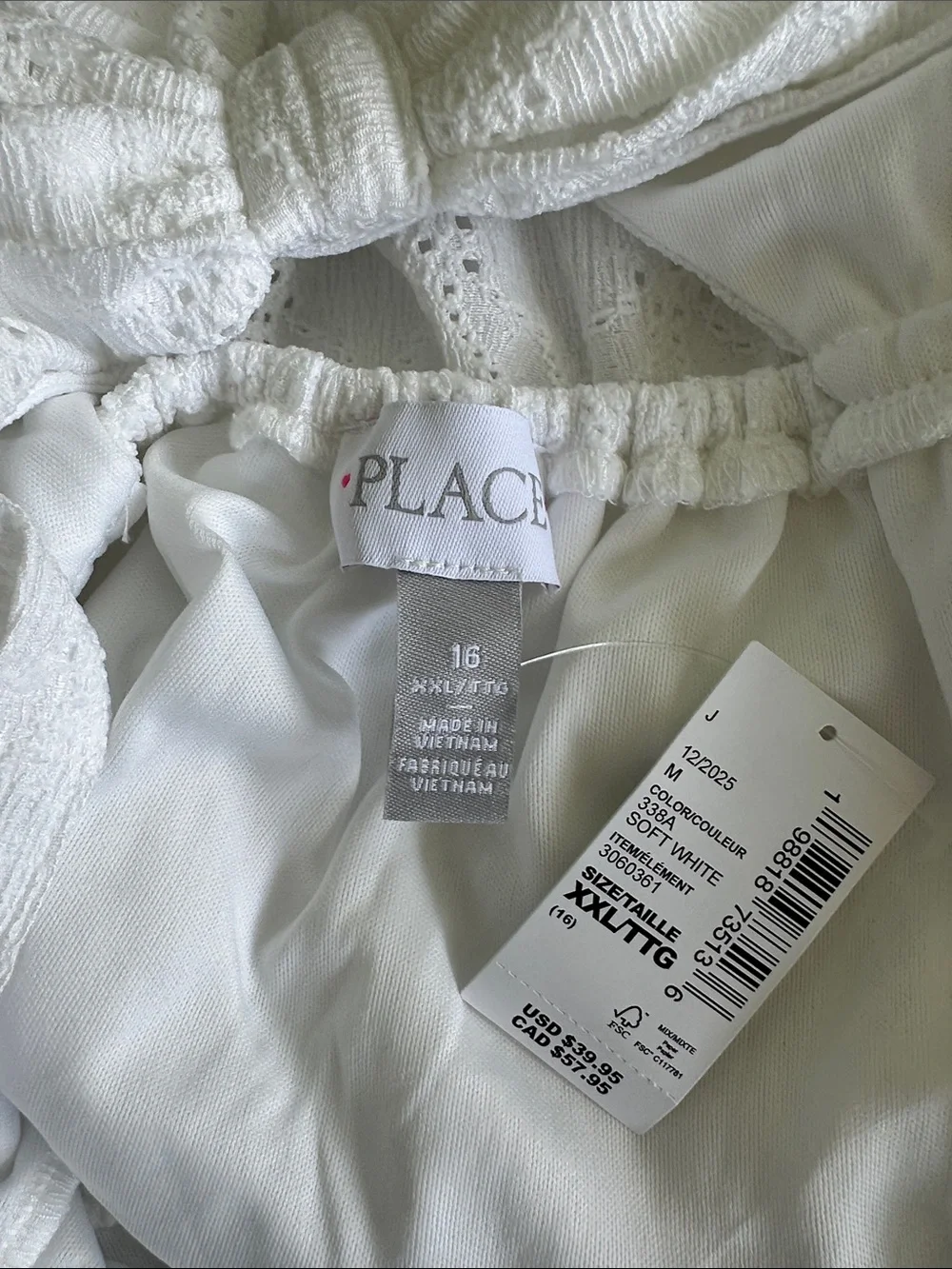 Children’s Place Eyelet Bow Back Dress White XXL (16) NWT